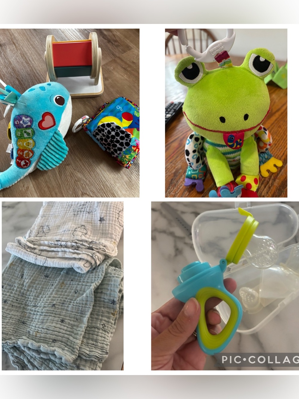 Wooden toys Lamaze muslin blankets and more baby bundle